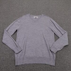 Goodthreads Sweater Mens Large Purple 100% Merino Wool V Neck Knit‎ Pullover